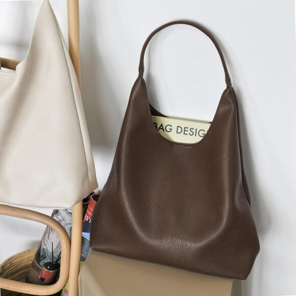 Women Coffee Imported PU Polyester Leather Hobo Soft Vegan Shoulder Tote Bags - Picture 3 of 6